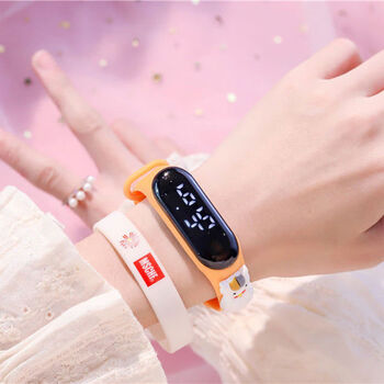 千奇梦 学生ins风可爱手环表韩版卡通男女孩运动手环儿童防水夜光 猫