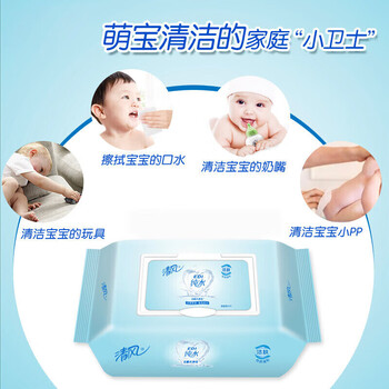 清风湿巾带盖抽取式80抽 婴儿成人家庭装12包整箱 BWB80C1 V
