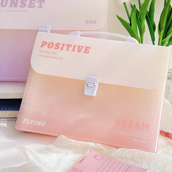 文谷（Wengu）渐变色12格a4大容量手提风琴包 高中生多层资料文件夹科目卷子分类初高中办公用品收纳袋E587蓝色A