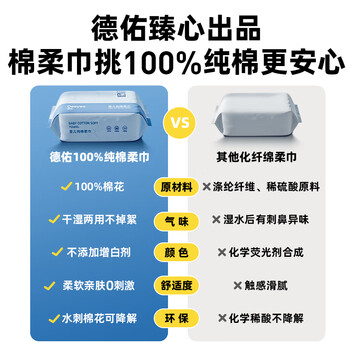 德佑 一次性洗脸巾婴儿纯棉棉柔巾干湿两用80抽*4包 2001DYCT234