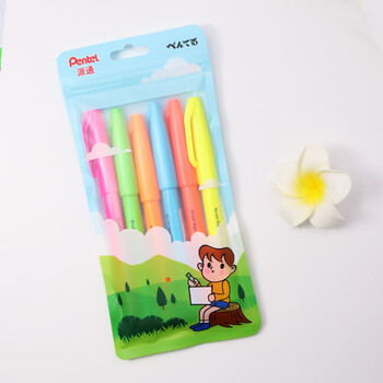 派通（Pentel ）0.5mm荧光笔限定款马卡龙色系水性记号笔 学生重点标注笔 SES15C-FPX 荧光粉