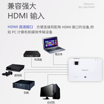 索尼（SONY）VPL-EX570 投影仪 投影机办公（标清XGA 4200流明 HDMI高清接口）【上门安装+吊架/线】