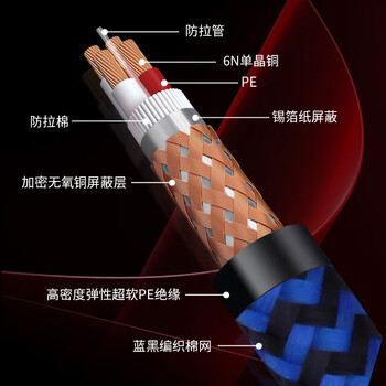 YYTCG大三芯6.5mm音频线6N单晶铜公对公吉他音响钢琴6.35双声道立体声6.35mm 直对直 5米