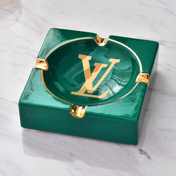 陶瓷爱马仕雪茄烟灰缸家用大号轻奢创意潮流雪茄现代黑色 14cmlv 缸内