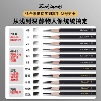 Touch mark素描铅笔炭笔12支亚光美术生绘画专用软性碳笔学生绘图考试画画套装初学者考试画画专用开学季