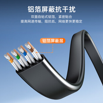 秋叶原（CHOSEAL）七类万兆网线高速网络跳线CAT7电脑网络成品线网络连接线黑色2米 DH530AT2