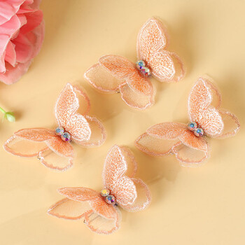 双色布艺蝴蝶发夹小青蛙扣水钻边夹小饰品盘发头饰布艺大蝴蝶黄色4只