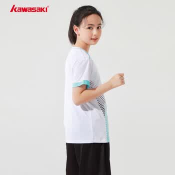 川崎（KAWASAKI）羽毛球服套装儿童青少年款运动速干短袖T恤训练服A4806 白黑 150