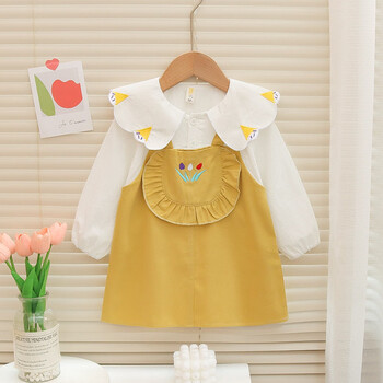 服装可爱娃娃领小女孩裙子黄色连衣裙100码建议身高96105体重2530斤