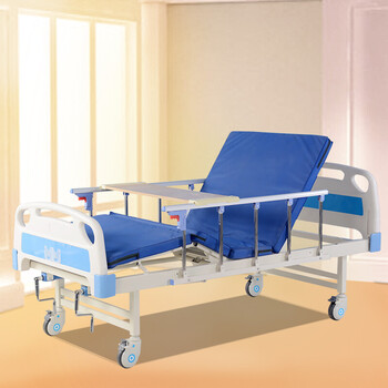 人双摇病床手摇式病床医用床医院诊所床abs双摇床护栏床垫餐桌轮子