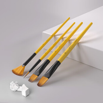 蒙玛特(MontMarte)水粉笔4支装水彩画笔儿童水彩画画笔美术颜料勾线笔扇形排笔学生水彩笔套装BMHS0013