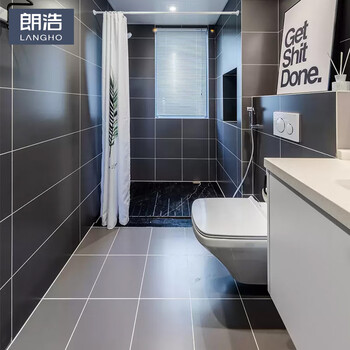朗浩 北欧灰色卫生间瓷砖厨房瓷砖防滑地砖磁砖地板砖300600墙砖墙面砖浴室厕所洗手间厨卫阳台仿古砖 哑光黑（300x600）【图片 价格 ...