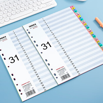 金得利11孔分页纸A4隔页纸31页彩色index数字索引纸文件夹活页纸塑料pp分类卡目录页标签办公用品T1731