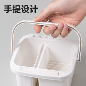 得力（deli）多功能洗笔筒手提分区带插笔孔洗笔桶油画笔白色基础款画材画刷HS711