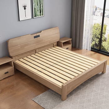 秋佳全实木床现代简约床北欧主卧1.8大床原木经济型单人1.5橡木双人床