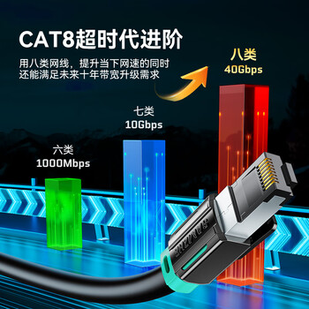山泽八类网线游戏电竞级万兆网络线 CAT8类纯铜双屏蔽8芯双绞线家用电脑宽带成品跳线兼容千兆黑色15米