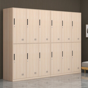 洛克菲勒更衣柜员工柜宿舍柜多门储物柜带锁钢制浅樱桃木纹色宽六门