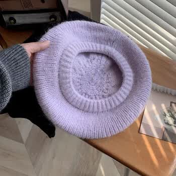 晶奇帝行dixing秋冬季韩版马海毛帽子毛线针织毛绒日系贝雷帽画家浅