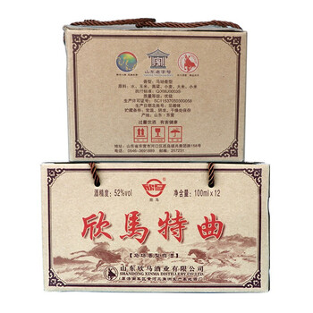 黄河口特产东营马场酒欣马酒欣马二两小特曲52度纯粮食白酒12瓶1提