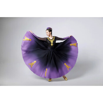 540裙子 帽子xxl>悠奈莎回族舞蹈服装女维吾尔族新疆舞演出服大摆裙