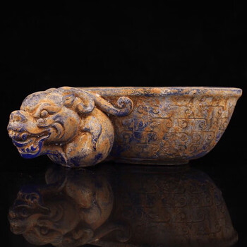 《老蓝琉璃龙头碗》(品相佳)