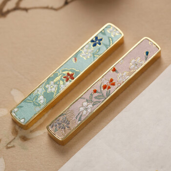 漢墨 黄铜织锦镇尺 镇纸创意毛笔压纸书法学生文镇2支装10cm礼盒装 文房四宝铜器摆件