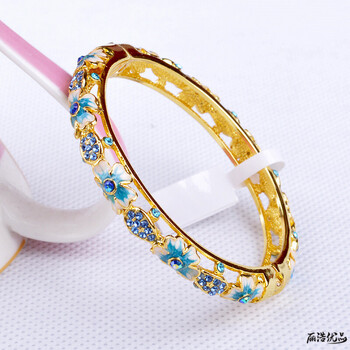 手镯女镂空镀金手镯双面水晶钻生日礼物礼品 蓝色【图片 价格 品牌