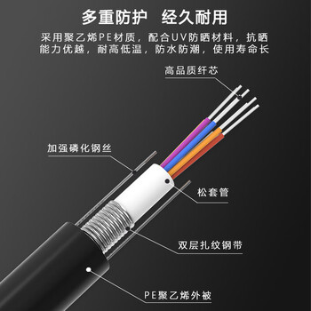 SK-LINK 室外单模铠装成品光缆4芯光纤线四芯光纤跳线免熔接户外架空100米SC接头GYXTW-4B-100M(SC)