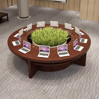 茗禹办公家具圆形会议桌实木皮会议台loft现代简易油漆会议桌办公家具