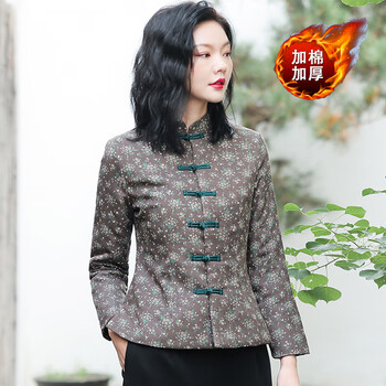 fengedun中国风中式棉袄女盘扣棉衣民族风复古棉服碎花女士棉小唐装夹