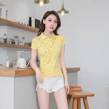 上衣新款半袖女装休闲运动polo衫女士气质汗衫黄色3xl建议120135斤