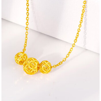 暮璃花丝玲珑黄金项链女足金999转运珠吊坠新款锁骨链5g工艺首饰足金