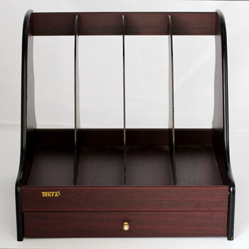 信发TN-8104 木质办公桌面文件框 高档四格带抽屉木质资料架 文件架 杂志书架 书立