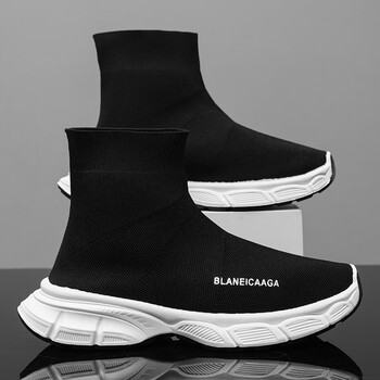 万耐克斯特袜子鞋男款春季飞织网面高帮运动鞋跑步青少年潮牌黑色老爹