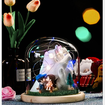 墨忘520情人节礼物情侣手模手工制作材料模型石膏粉生日结婚纪念摆件 彩灯玻璃罩套餐