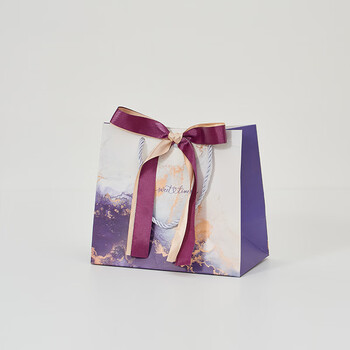 欧利文伴手礼小号包装袋中号纸袋手提袋儿童生日礼物袋子高档精致丝带礼品袋18x16x10cm 宝蓝紫幻4个装