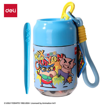 得力（deli）36色蜡笔小新三角杆塑料蜡笔(36色/桶)易拉罐造型不脏手双头可水洗儿童LB906-36美育工具