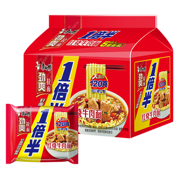 康师傅劲爽一倍半袋装方便面红烧牛肉香辣牛肉藤椒水煮牛肉多口味泡面