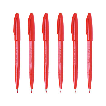 派通（Pentel）签字笔草图勾线笔速写漫画手绘笔设计构图笔秀丽笔记号笔S520红色6支装