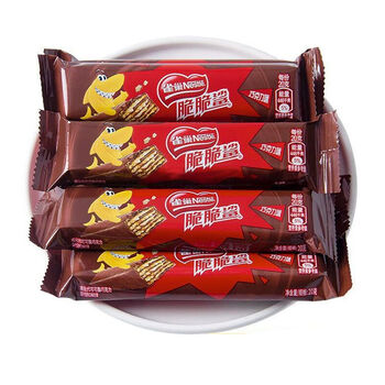 雀巢脆脆鲨巧克力威化饼干解馋小零食640g/500g/100g 巧克力味 24条长