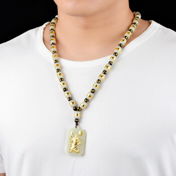 玉路路通项链六字箴言金镶玉霸气男士转运珠810项链65cm长各37颗关公