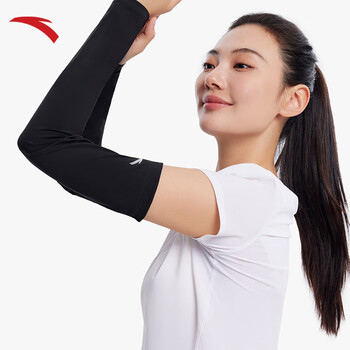 安踏（ANTA）冰袖男女通用冰丝防晒防紫外线袖套跑步骑行钓鱼护手臂 黑色M码