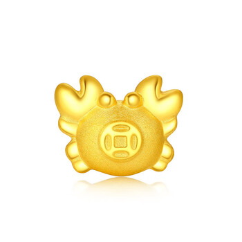 逸珀3d硬金黄金铜钱金螃蟹转运珠999足金招财蟹路路通戒指半绳半铜钱