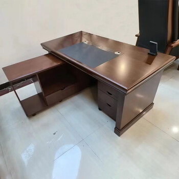 94027 领导办公桌班台贴实木皮油漆老板桌1.6米+侧柜+活动柜