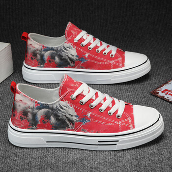 seebytess红色帆布鞋男2024新款春季透气潮流龙年限定男鞋男士经典