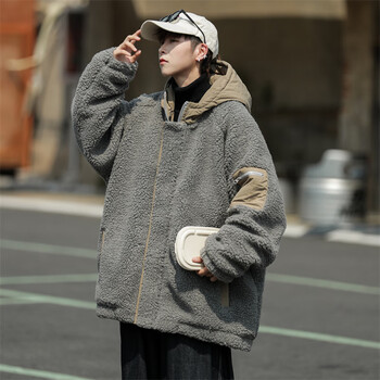 尘叙青少年中学生羊羔绒外套男初高中日系cityboy羊羔冬季加厚保暖工