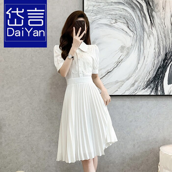 岱言白色连衣裙女夏设计感雪纺时尚衬衫裙2023新款修身显瘦a字裙白色