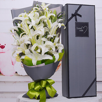 北京上海广州深圳杭州同城鲜花速递花店送花 19朵白百合花束礼盒-k