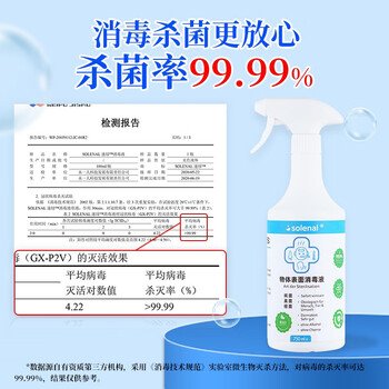 Solenal次氯酸消毒液750ml*2家居除菌消毒喷雾厨房门把手儿童玩具消毒水