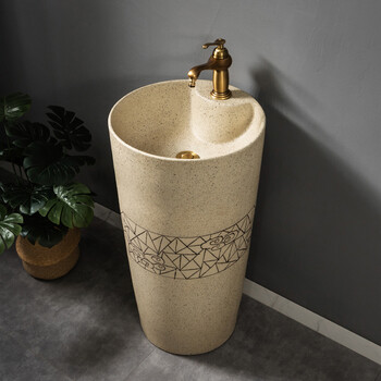 立柱盆一体落地式户外洗手盆庭院花园水槽复古洗手台盆圆柱艺术盆小院